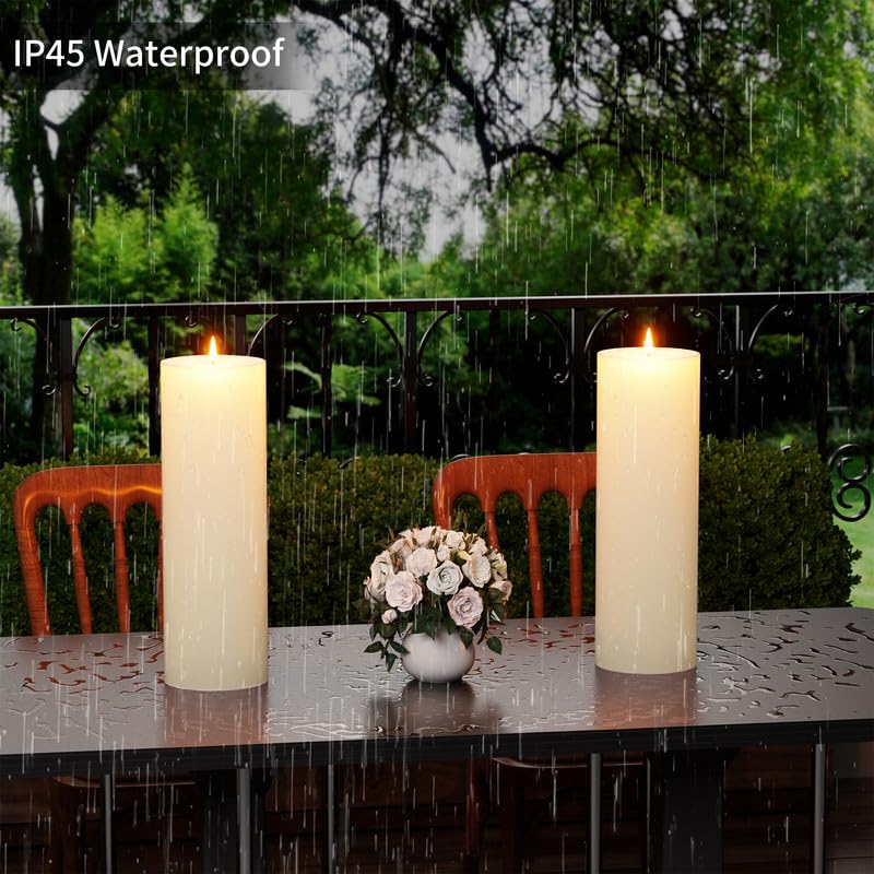 BUTHY 12" x 4" Large Outdoor Candle with Timer Waterproof Flickering LED Flameless Candle Battery Operated with Remote Fake Pillar Candle Realistic for Patio Porch Lantern, Ivory 1 Pack - color: Ivory, size: 12in-1Pack