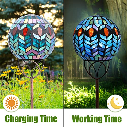 VCUTEKA Solar Outdoor Lights Garden Decor Mosaic Solar Garden Lights Waterproof Glass Ball LED Pathway Stake Light for Landscape Lawn Patio Yard Decoration 6 inch, Colorful - color: Red