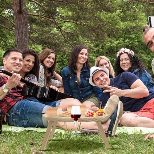 Beaupretty Portable Wooden Picnic Table with Wine Holder for Outdoor Camping and Parties, Foldable Round Wood Snack Table for Patio, Lawn, and Garden Use