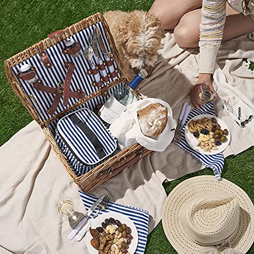 Twine Newport Picnic Basket, Wicker Basket with Place Settings, Wine Glasses, Corkscrew, Insulated Compartments, Set of 1 Basket,Brown - style: Newport Picnic Basket