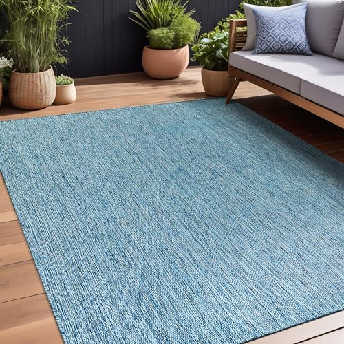 Beverly Rug Indoor Outdoor Rug 8x10, Washable Outside Carpet for Patio, Deck, Porch, Solid Modern Area Rug, Water Resistant, Aqua Blue - color: Solid - Aqua Blue, size: 8' x 10' (Rectangular)