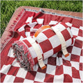 2 in 1 Extra Large Outdoor Picnic Blanket Camping Mat Lightweight Oversized Giant Turkish Boho Beach Mexican Serape Baja Cobijas Mexicanas para Mesa Park Stadium Outside Festival Grass Hammock - color: Checkered Red