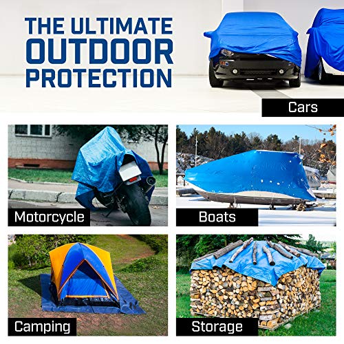 Grizzly Tarps by B-Air 16' x 20' Large Multi-Purpose Waterproof Heavy Duty Poly Tarp with Grommets Every 36", 8x8 Weave, 5 Mil Thick, For Home, Boats, Cars, Camping, Protective Cover, Blue - size: 16X20