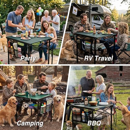 Camping Table Portable Foldable with Adjustable Height, Lightweight Collapsible Aluminum Roll-Up Camp Table with Storage Bag & Carry Bag, Heat-Resistant for RV Picnic BBQ Camping (Large 28"×25") - size: Large 28"×25" - Dining Height (32.5"H)