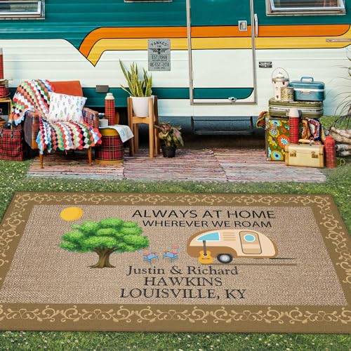 Custom Camping Rug Always at Home Wherever We Roam RV Trailer Campsite Decor Floor Mat for Outdoors, Patio, Backyard, Picnic, Beach, Camping, 55 x 95 Inch - color: Always at Home Wherever We Roam, size: 4'7" x 7'11" (Rectangular)