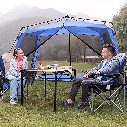 KingCamp Oversized Camping Folding Chair with Lumbar Support, Heavy Duty Ergonomic Padded Arm Chair with Cooler Bag, Cup Holder, Portable for Outdoor - color: Black/Mediumgrey
