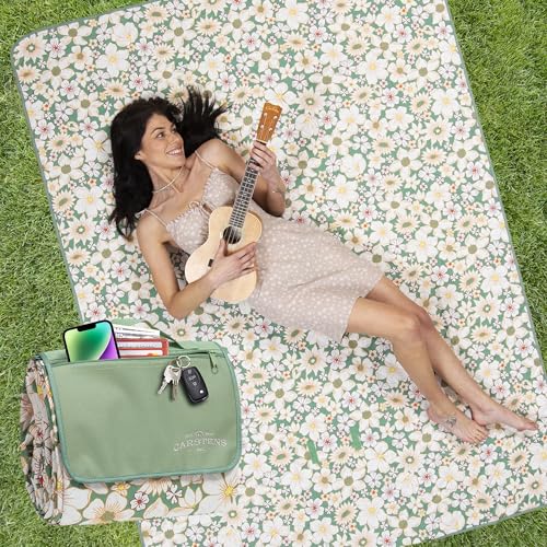 CARSTENS, INC. Easy Pack Waterproof Sandproof Picnic Blanket, Lightweight Foldable Outdoor Camping Beach Mat, Large 60"x80", Spring Garden Floral - color: Spring Garden Floral