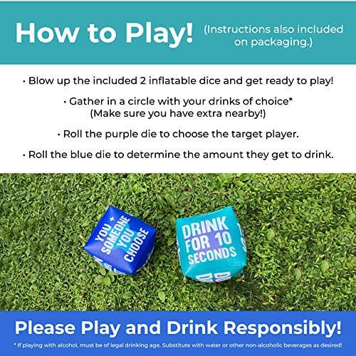Giant Dice Drinking Game for Adults - Blow Up Dice PVC Inflatable and Reusable 2 Dice - 10" - Jumbo Dice for Indoor Outdoor Fun Games, Pool Parties, Lawn Floor Games