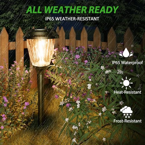 XMCOSY+ Solar Pathway Lights Outdoor, 6 Pack Decorative Bubble Glass Garden Lights, 10/25 LM Brightness Warm White Glow, Auto On/Off Waterproof Landscape Lighting for Yard Walkway Driveway Lawn Patio - color: Bronze