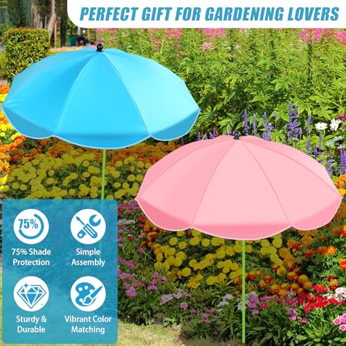 Axcoix 2 Pack Upgraded Plant Umbrellas for Outdoor Plants, 26" Larger Garden Plant Umbrella Shade with Adjustable Angle, 43.4" Higher Sun Shade for Plants, Potted Plant, Garden Beds (Pink & Blue) - color: 2 Pack-1Pink 1Blue