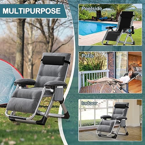NAIZEA Padded Zero Gravity Chair, Folding Outdoor Lounge Chairs, Adjustable Reclining Camping Chairs with Cup Holder, Ergonomic Patio Lawn Chair for Balcony Beach Deck Yard - color: Dark Gray, style: Zero Gravity Chair 2 Pack