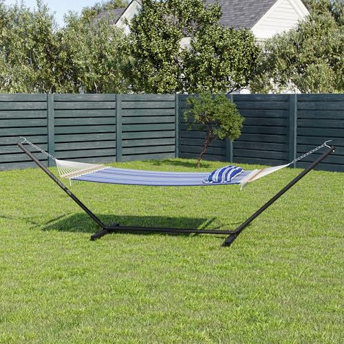 Garvee 57" Double Hammock with Heavy Duty Stand – 2 Person Hammock, Widening Cotton Fabric Design, 450 LB Capacity for Indoor & Outdoor Use (Blue) - color: Blue