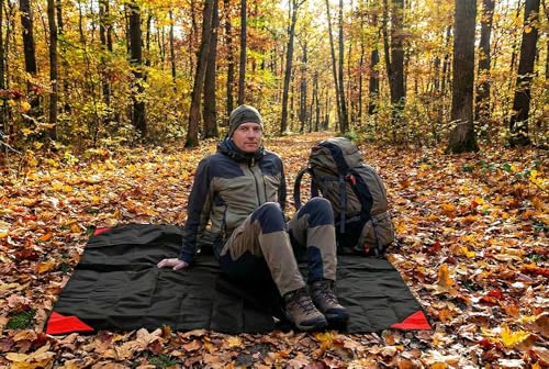 Orga'Neat Pocket Picnic Blanket, Beach Mat Waterproof Sandproof, Compact Lightweight Small Tarp for Camping, Hiking, Backpacking, Festival, Travel, Foldable in Bags (Black/Red, 55"x60") - color: Black/Red, size: 55"x60"