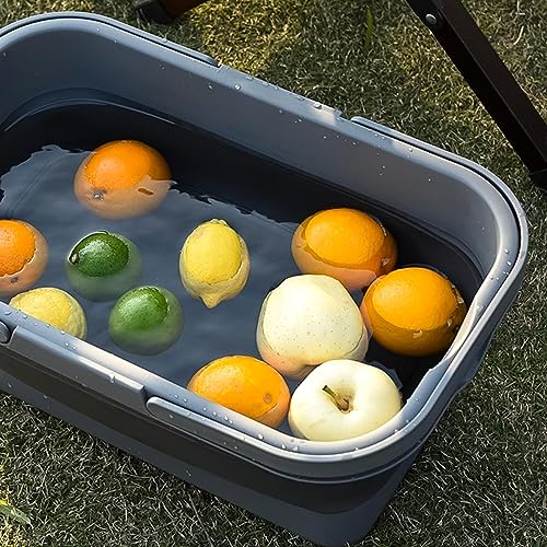Foldable Camping Basket with Table Storage Organizer Box Car Trunk Organiser Can be Used as Ice Bucket Suitable for Camping, car Storage, Home Sorting, etc.Grey - color: Gray