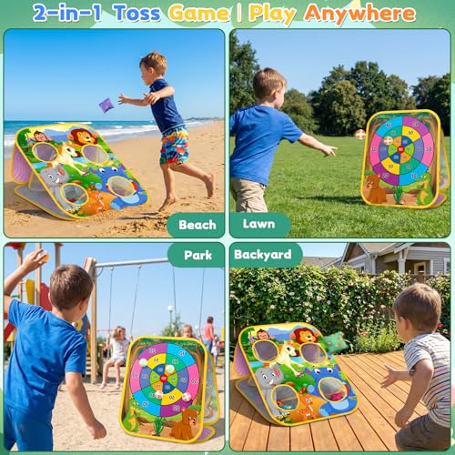 Bean Bag Toss Game for Kids - Cornhole Board Outdoor Toys for Toddlers -Party Activities Carnival Outside Yard Backyard Beach Lawn Games Toy for Kid Boys Girls Age 3 4 5 6 7 8 Year Old Birthday Gifts - style: Animal