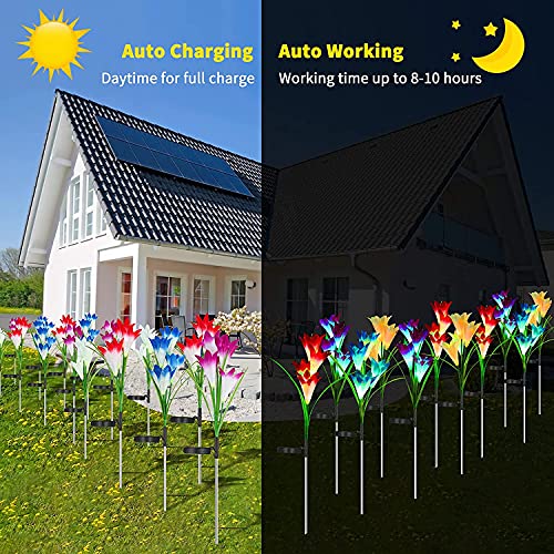 ostritec Solar Lights Outdoor Waterproof, 4 Pack Garden Decor Lights, 16 Multi-Color Changing Lily Solar Flowers for Yard Patio Pathway Decor, Gifts for Women Mom (4 Pack) - style: Multi-Color Lilies-4 Pack
