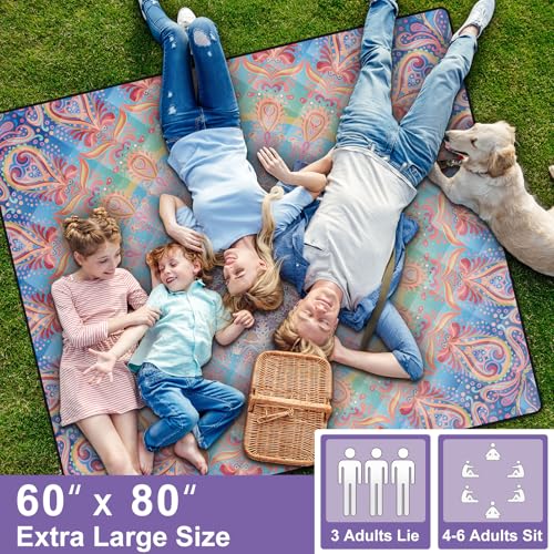 60x80 Extra Large Picnic Blankets Waterproof Sandproof Couple Outdoor Beach Blanket Foldable Grass Park Lawn Concert Mat Summer Camping Essentials Rv Travel Vacation Accessories Festival Gift - color: Colorful Bohemian, size: 6'8" x 5' (Rectangular)