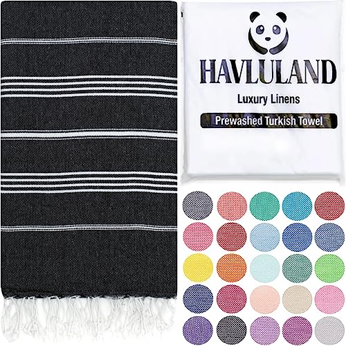 HAVLULAND Turkish Beach Towels, Oversized 40"x72" Turkish Bath Towel, Highly Absorbent Quick Dry Sand Free Beach Towels for Beach Pool Spa Gym Yoga Travel Camping Picnic Blanket - Black - color: Black