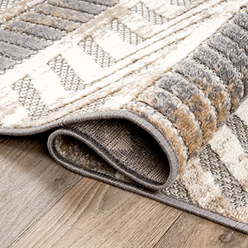 Rugshop Distressed Geometric Indoor/Outdoor Beige Area Rug Modern Tribal Stripe, Durable Stain Resistant Perfect for Patio, Backyard, Deck and Outdoor Lounge 7'10" x 10' - size: 7'10" x 10' (Rectangular)