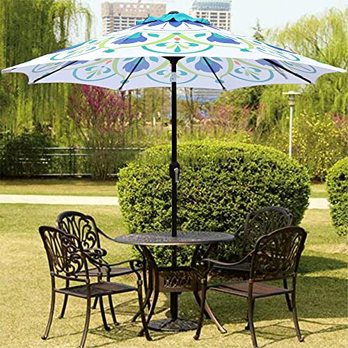 ABBLE 9 Ft Pattern Outdoor Patio Umbrella with Tilt and Crank, Weather Resistant, UV Protective Umbrella, Durable, 8 Sturdy Steel Ribs, Market Outdoor Table Umbrella - Green/White - color: Green