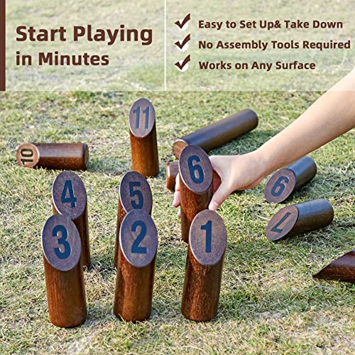 SpexDarxs Numbered Block Tossing Game, Wooden Throwing Game Set with Scoreboard & Carrying Bag, Outdoor Backyard Lawn Game for Teens and Adults - color: Vintage