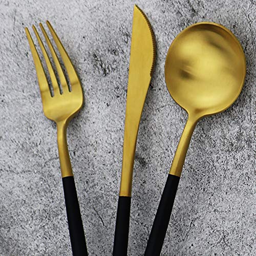 5-Piece 18/10 Stainless Steel Matte Gold Silverware Set, Kitchen Tableware Set, Dishwasher Safe - color: Black Handle Gold, size: Service for 1