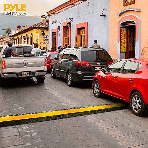 Pyle Ramp-3 Channel Rubber Floor Cord Concealer-Heavy Duty Cable Protector Wire/Hose/Pipe Hider Driveway Protective Covering Armor PCBLCO105X2 (Pair), One Size, Black and Yellow - style: 2 Pack