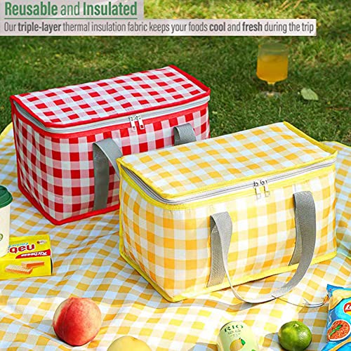 Insulated Picnic Bag Cooler Reusable, Beach Bag Cooler Bags with Zippered Top - Insulated Bag for Hot or Cold,Picnic Basket Collapsible, Picnic,Beach, Outdoor (13.8x7.9x7.9 in) - color: RED
