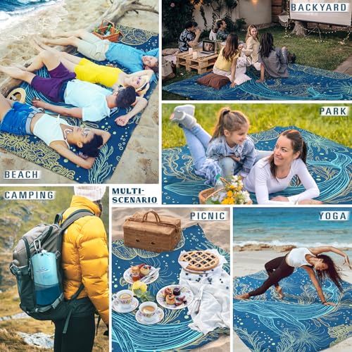 Famstar Beach Blanket Sandproof Waterproof 78''×81''1-5Adults Oversized,Compact Lightweight Durable Beach Mat for Travel Camping Hiking Picnic Blanket - color: Whale Line, size: 78''×81''