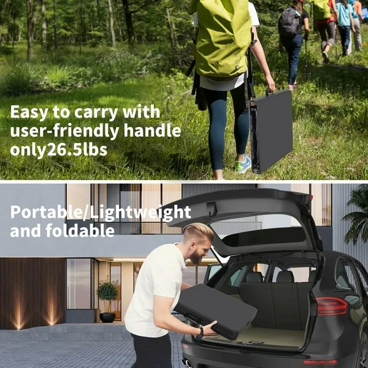 Folding Table 4 Foot Portable Heavy Duty Plastic Fold-in-Half Utility Table Small Indoor Outdoor Adjustable Height Folding with Carrying Handle, Camping and Party Black - color: Black, size: 4Ft