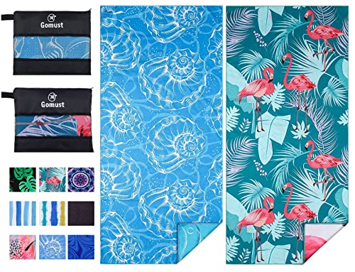 2 Pack Lightweight Thin Beach Towel Oversized 71"x32" Big Extra Large Microfiber Sand Free Towels for Adult Quick Dry Travel Camping Beach Accessories Vacation Essential Gift Blue Shell Flamingo - color: 2 Pack Blue Shell Flamingo