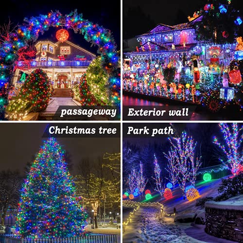 KNONEW 197FT 500 LED Christmas Lights Outdoor String Lights 8 Modes & Memory Fairy Light Plug in Waterproof LED String Lights for Xmas Yard Tree Wedding Party Holiday Decorations (Multicolor) - color: Multicolor, size: 197FT 500 LED