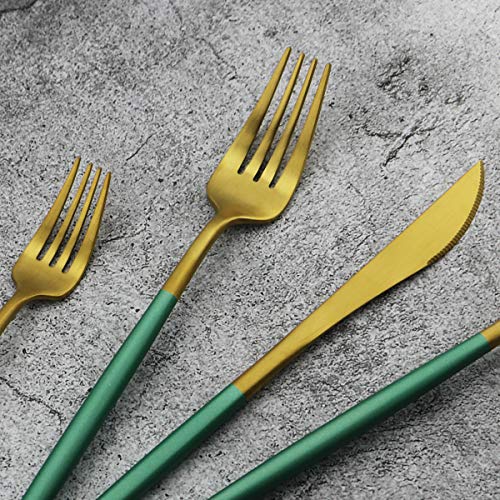 20-Piece 18/10 Stainless Steel Flatware Silverware, Luxury Dinnerware Set Travel Cutlery Tableware Include Knife Fork Spoon Service for 4, Dishwasher Safe (Green Handle Matte Gold) - color: Green Handle Gold, size: Service for 4