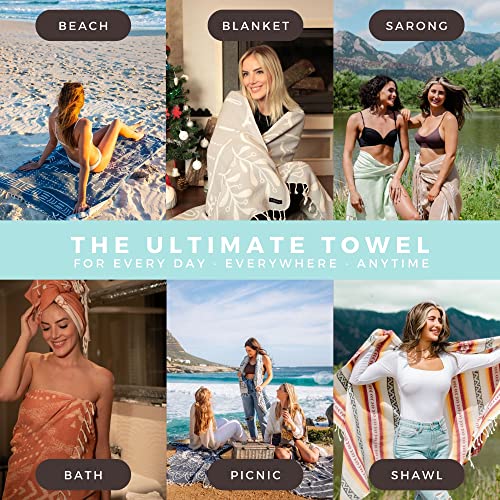 FESHKA Sand Proof Turkish Beach Towel – Oversized, Quick Dry & Lightweight Travel Towel - 100% Organic Cotton Beach Blanket - Perfect for Bath, Pool & Picnic | Summer Waves (Turquoise) - color: 04 - Turquoise