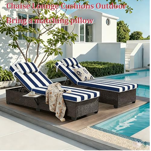 Chaise Lounge Cushions Outdoor 72x21x4 Inch, Patio Lounger Chair Cushion with Removable Cover, Fade Resistant Replacement Pad for Outdoor Furniture (Blue and White Stripes, 72x21x4 inch) - color: Blue and White Stripes