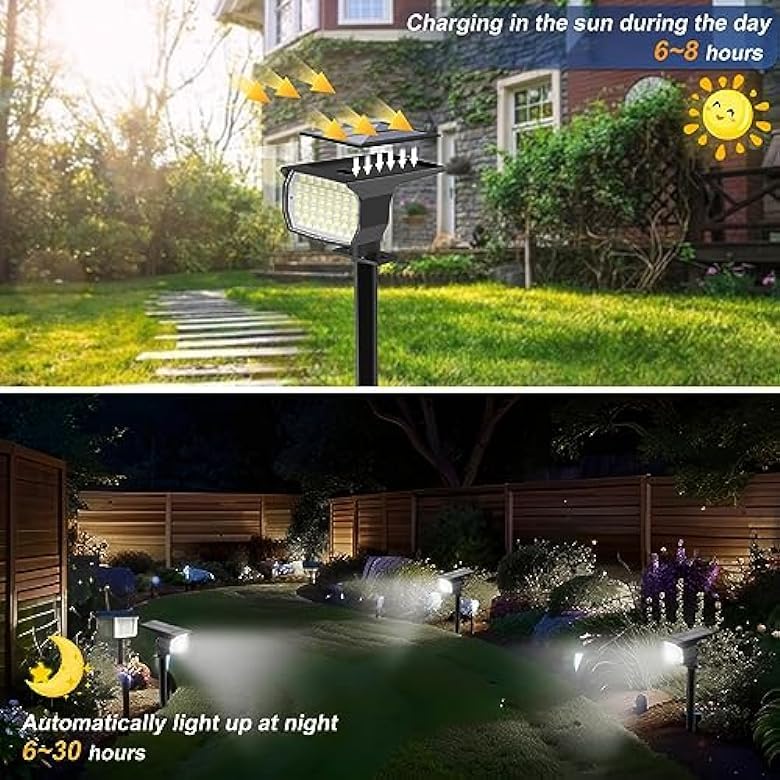 WENATY Solar Spot Lights Outdoor Waterproof IP65, 6 Pack Landscape Spotlights with 46 LEDs, 3 Modes Auto On/Off Solar Powered Flood Lights for Outside Pathway, Yard, Garden, Walkway (Cool White) - color: Cool White, size: 6 Pack
