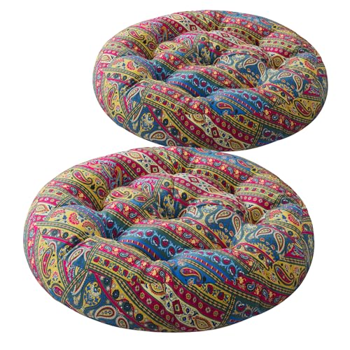 Codi Meditation Floor Pillow, Boho Pillows Seating for Adults and Kids, Large Cushion for Yoga Living Room Tatami Sitting, Memory Foam Added, 22x22 Inch Pack of 2, Round - Multi Blaidiere - color: Round | Multi Blue and Red, size: 2 Count (Pack of 1)