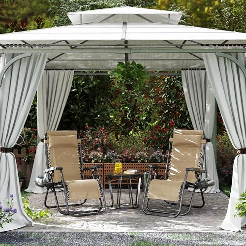 Yaheetech Zero Gravity Recliners Outdoor Adjustable Folding Reclining Lounge Chairs w/Pillows, Cup Holder Trays and Carry Strap for Patio Backyard Beach Beige Set of 2 - color: Beige