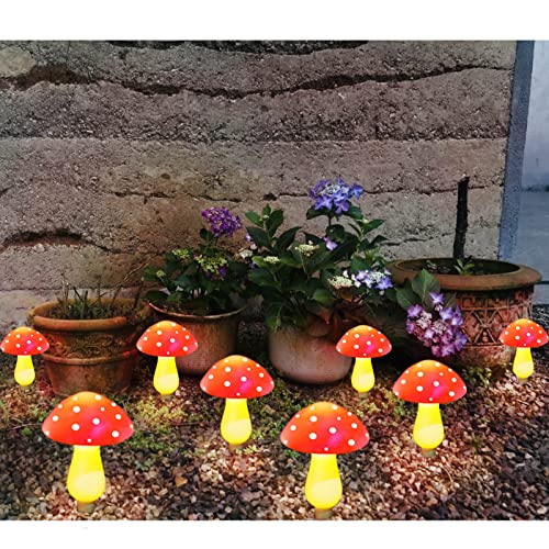 8-Pack Red Mushroom Solar Lights for Outdoor Garden Decor