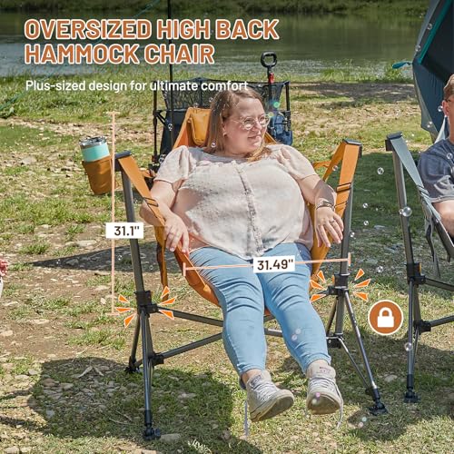 TIMBER RIDGE Hammock Camping Chair, Oversized Swinging Hammock Chair with Adjustable Back and Seat for Outdoor Lawn, Sports, Supports 400lbs, Orange - color: Orange