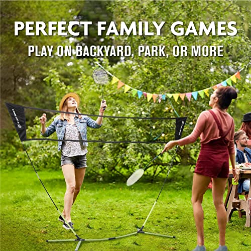 E-Jet Badminton Net, Portable & Instant Setup (Tool Free Assembly) - Backyard Fun, Beach Park Picnic Outdoor Games, Green, 5.1 x 7.8Ft (EOB726402021)