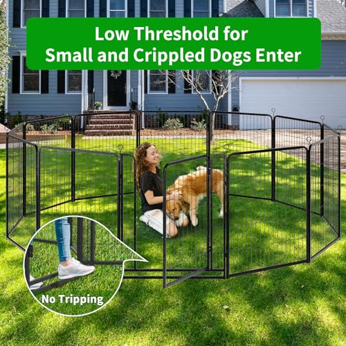 Kfvigoho Dog Playpen Outdoor Extra Wide 16 Piece Panels Heavy Duty Dog Fence 40" Height Anti-Rust with Doors Portable for RV Camping Yard, Total 42FT, 140 Sq.ft, Snowy Black - style: 32"W x 40"H