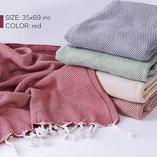 ATANI 69x35 in Oversized Turkish Beach Towel Set with Tote Bag – Quick-Dry 100% Turkish Cotton Peshtemal, Sand-Resistant, Lightweight for Shower, Travel, Pool, Yoga (Red) - color: Red + Bag, size: 35 inc x 69 inc
