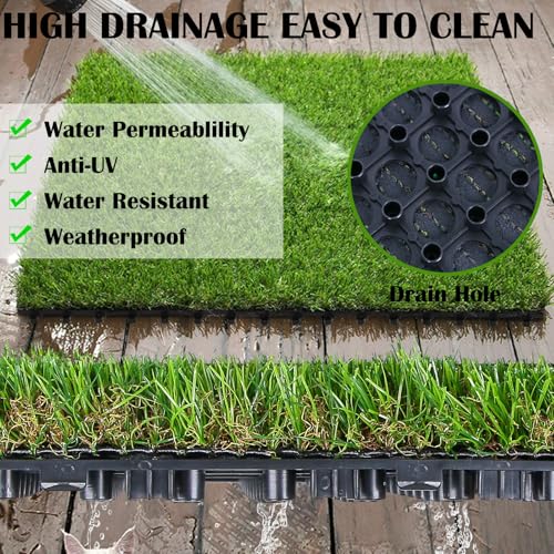 XLX TURF Interlocking Fake Grass Tiles Pad for Dogs Potty Training- 12" x 12" Pet Artificial Grass Squares with Drainage, 6 Pack