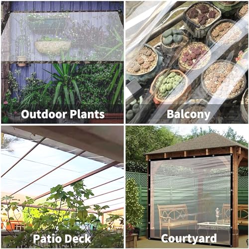 Waterproof Cover Clear Tarps 6x8 FT, Clear Tarp for Deck Porch Patio Canopy Outdoor Camping Ground Garden Furniture Cars Covers, PVC Heavy Duty Tarpaulin, with 10 Marbles Bundle and 1 Rolls Ropes - size: 6x8 FT