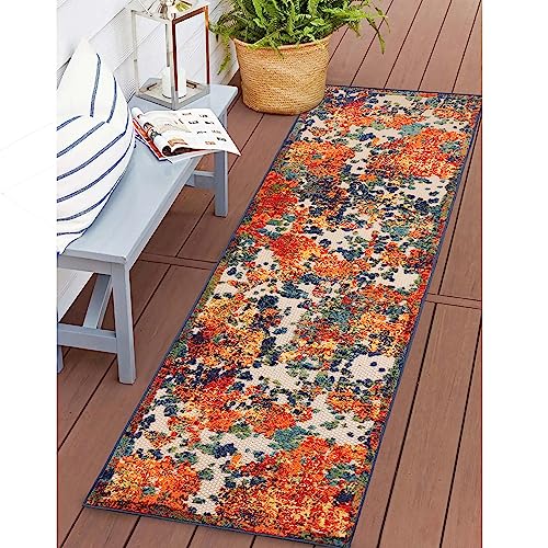 Superior Indoor Outdoor Runner Rug, Perfect for Patio, Bedroom, Kitchen, Living Room, Entryway, Playroom, Nursery, Carpet Cover, Abstract Splatter Modern, Kalina Collection, 2' 3" x 10', Cream - color: Kalina - Cream, size: 2'3" x 10' (Rectangular)
