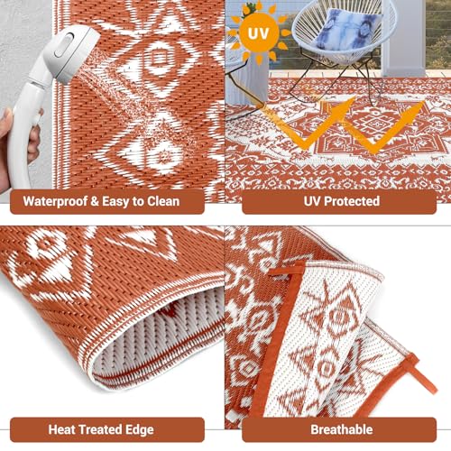 GlowSol Outdoor Rug 8x10 ft Waterproof Outdoor Carpet Patio Rug, Outdoor Plastic Straw Rug Portable Geometric Pattern Clearance, Reversible RV Mat for Patio, Camping, Balcony, Deck, Backyard, Red - color: Vintage Red/White, size: 8' x 10' (Rectangular)