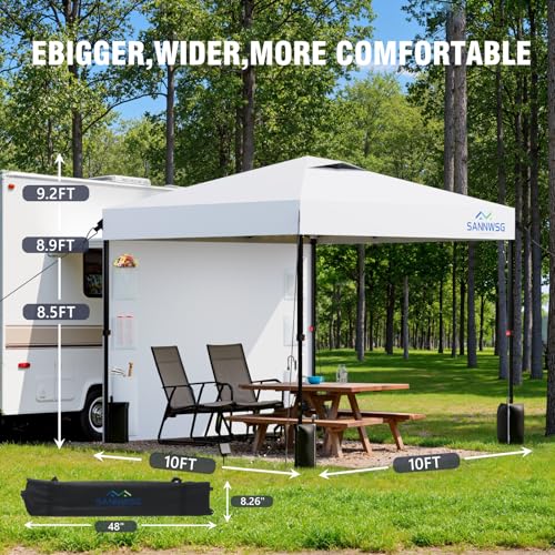 10X10 Pop Up Canopy Tent,Removable Pockets Sidewall for Extra Storage,Easy Up Canopy,Heavy Duty One Person Set Up Event Tent,White - style: 10x10 FT