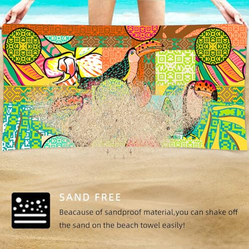 Beach Towel for Adults Colorful Tropical Toucan Floral Design Lightweight Quick Dry Blanket Pool Vacation Travel Outdoor Use - color: Plaid Print