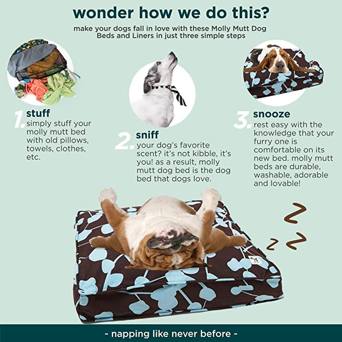 Molly Mutt Water-Resistant Dog Bed Liner, Polyester Bed Liner for Dogs, Easy to Clean, Gray, Medium/Large, 27”x36”x4.75” - size: Medium/Large, style: New Version